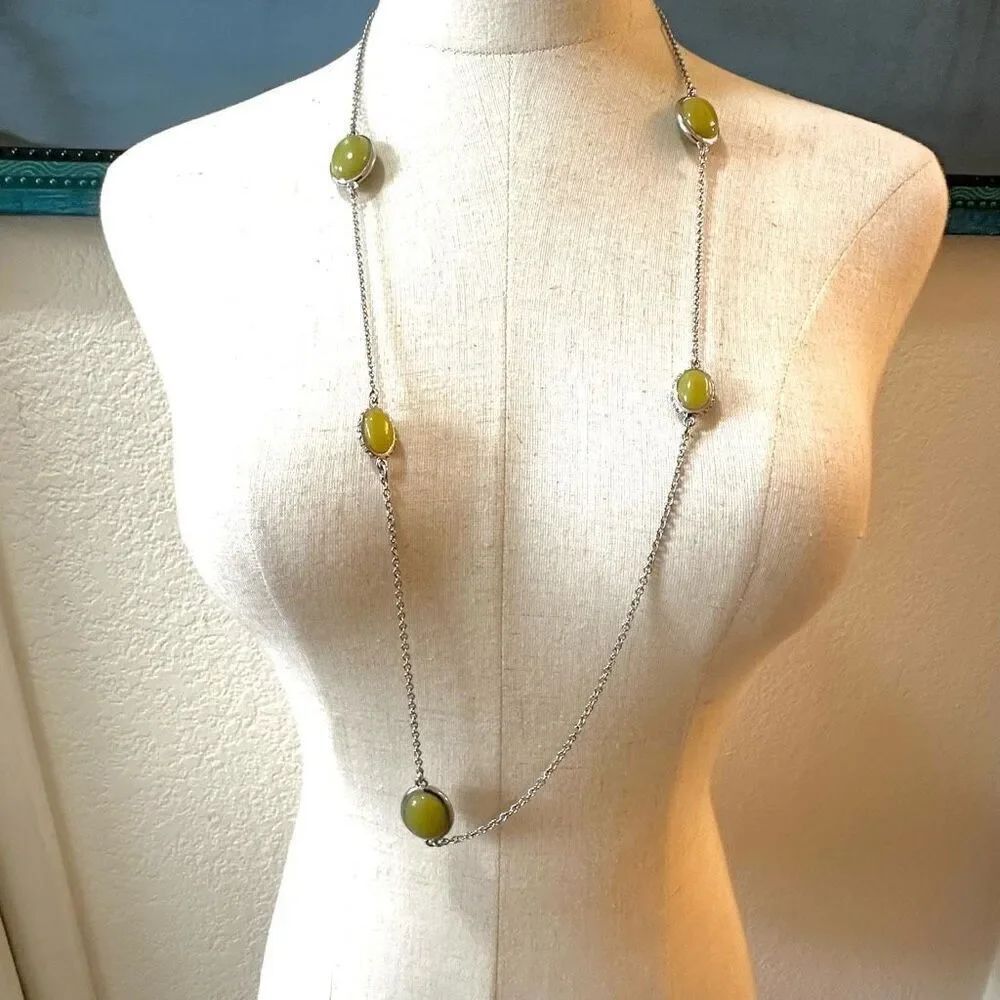 Ann Taylor silver tone and green asymmetrical station necklace New with tags